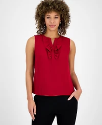Kasper Petite Split-Neck Ruffle-Front Sleeveless Blouse