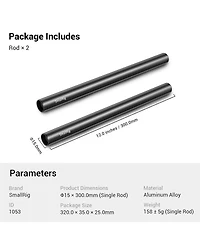 SmallRig 15mm Black Aluminum Alloy Rod Pair, M12 Thread, 12"