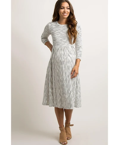 Pinkblush Maternity Ivory Ribbed Striped Midi Dress