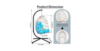 Flynama Blue Wicker Egg Hanging Chair with Stand and 350 lb Capacity