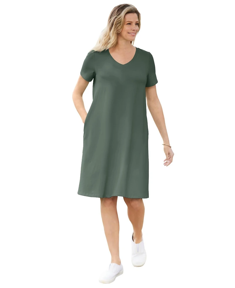 Woman Within Women's Perfect Short-Sleeve V-Neck Tee Dress
