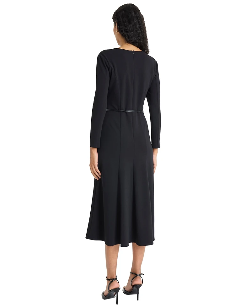 Maggy London Women's Tie Belt Long Sleeve Midi Dress