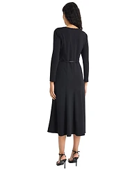 Maggy London Women's Tie Belt Long Sleeve Midi Dress