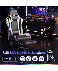 Mr Ironstone Gaming Chair with Speakers and Led Lights Ergonomic Massage Computer Gaming Chair with Broaden Cusion and Footrest High Back Video Game C