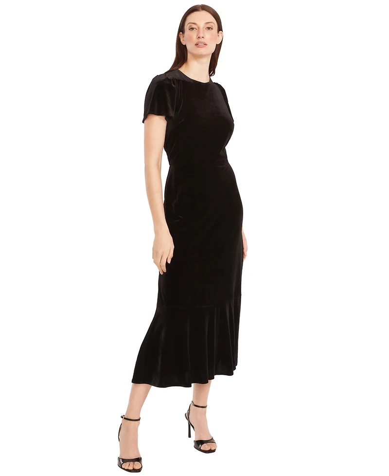 Maggy London Women's Short Sleeve Velvet Midi Dress