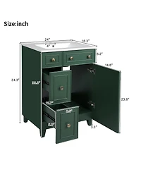 Casainc 24" Bathroom Vanity Cabinet with Ceramic Sink, 2 Drawers and 1 Soft-Close Door