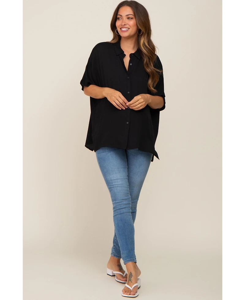 Pinkblush Maternity Black Button Up Dolman Short Sleeve Top