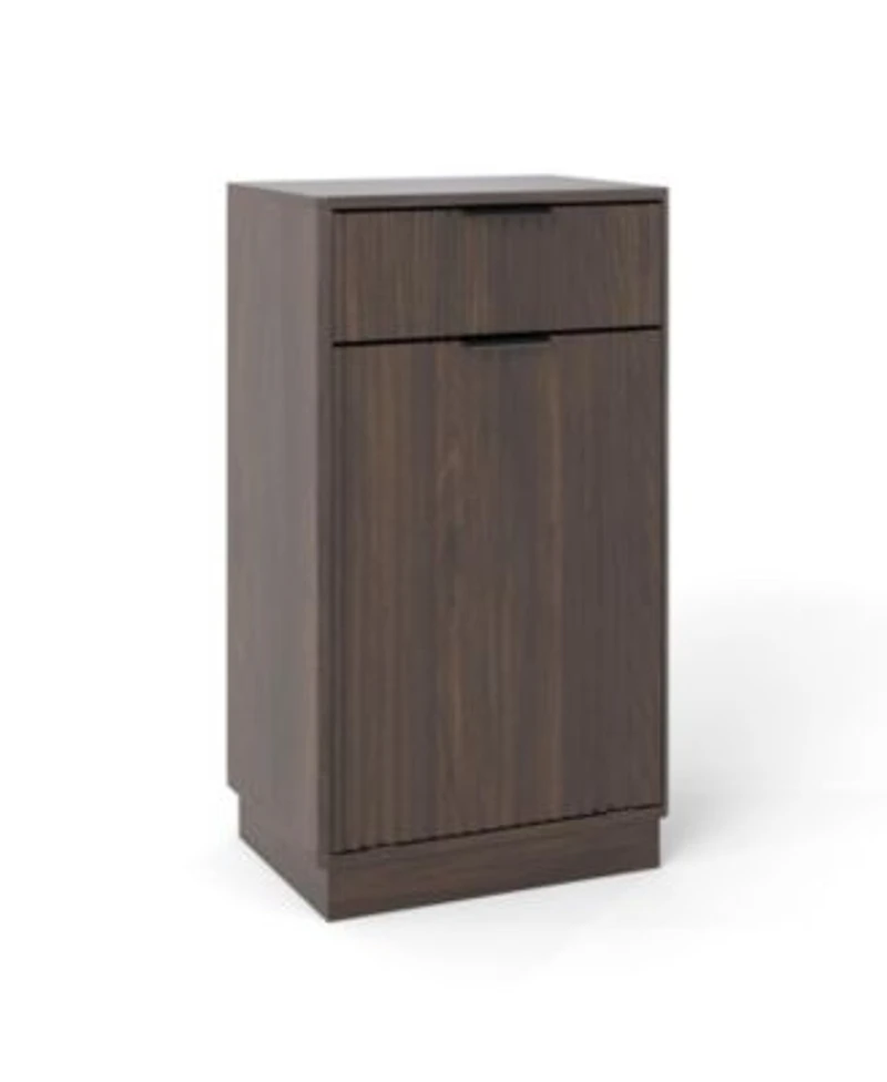 10 Gallon Woodgrain Tilt Out Trash Can Cabinet With Wave Textured Drawer Pull Out Bin
