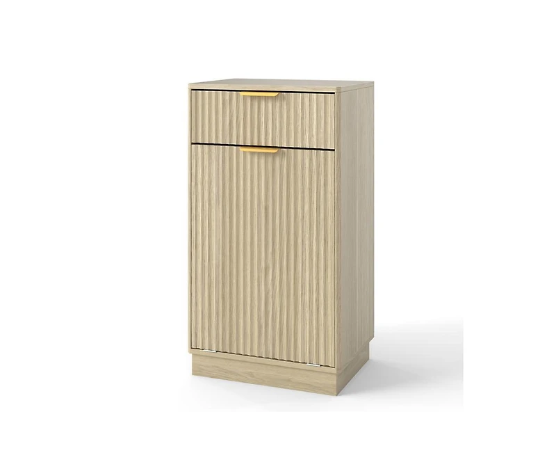 Casainc 10-Gallon Woodgrain Tilt-Out Trash Can Cabinet with Wave-Textured Drawer & Pull-Out Bin