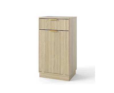 Casainc 10-Gallon Woodgrain Tilt-Out Trash Can Cabinet with Wave-Textured Drawer & Pull-Out Bin