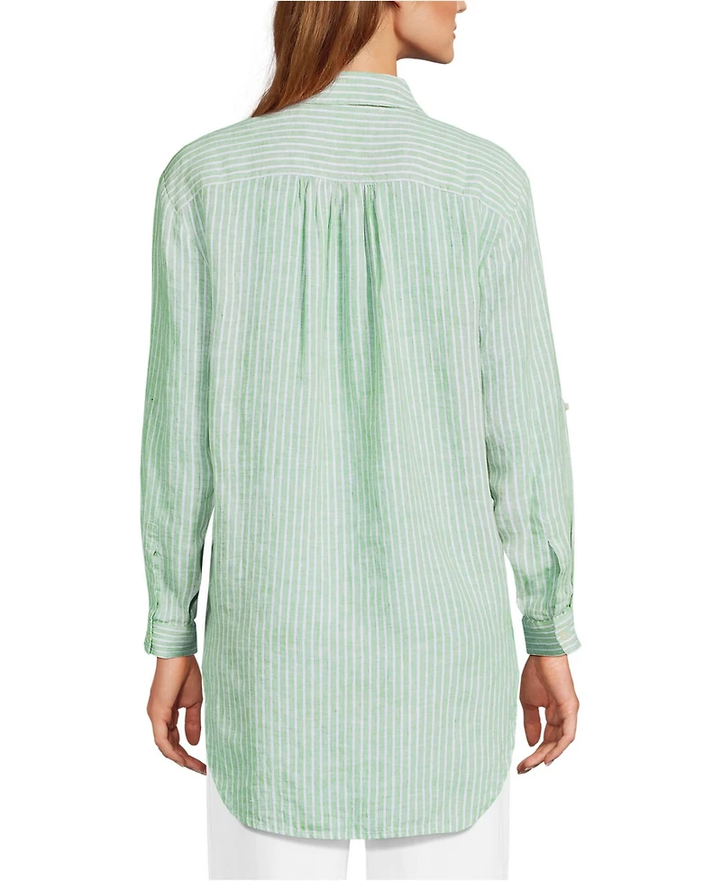 Lands' End Women's Linen Roll Sleeve Relaxed Tunic Top