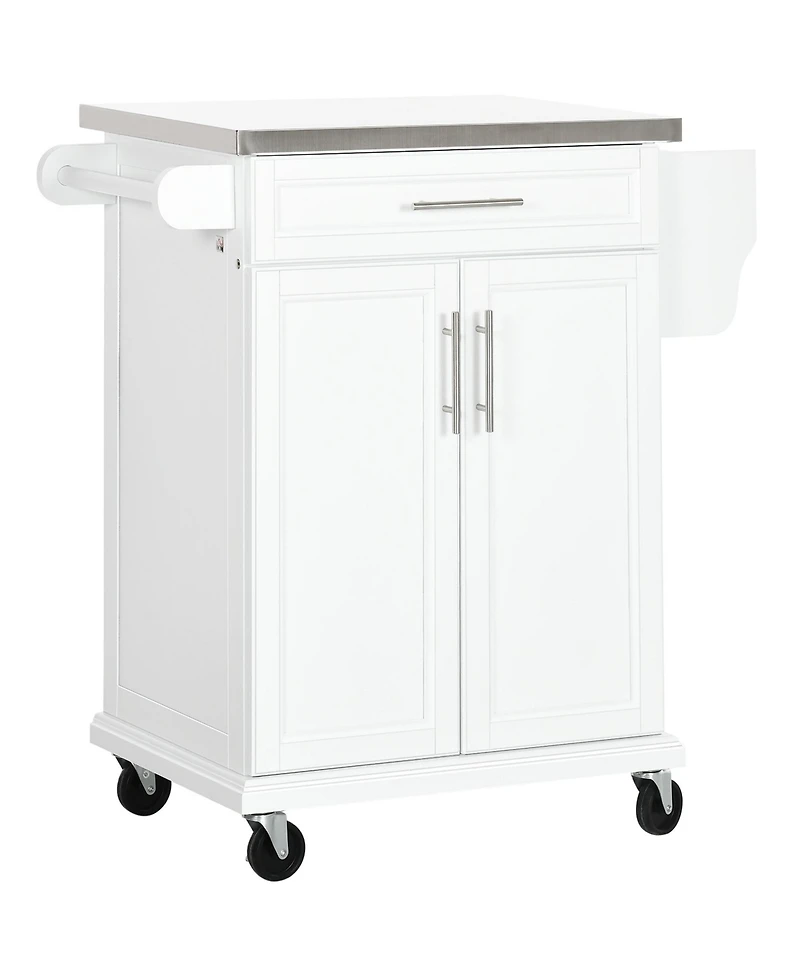 Halifax North America White Kitchen Cart: Stainless Top, Drawer, Towel/Spice Rack, Wheeled