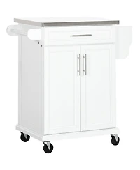 Halifax North America White Kitchen Cart: Stainless Top, Drawer, Towel/Spice Rack, Wheeled
