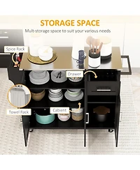Halifax North America Black Rolling Kitchen Island with Drawers and Spice Rack