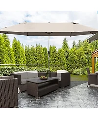 Flynama 15 Ft Double Sided Rectangular Patio Umbrella with Base and Crank