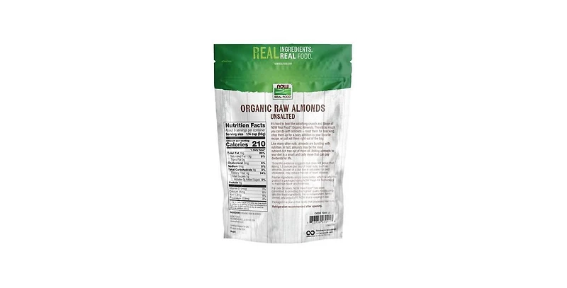 Now Foods Organic Raw Almonds Unsalted ,12 Oz