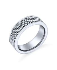 Bling Jewelry 8MM Stainless Steel Urban Biker Rope Chain Mesh Band Ring