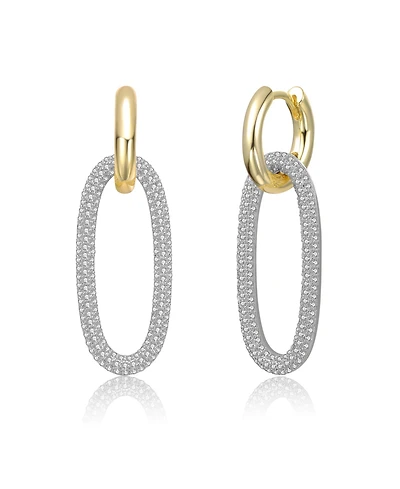 Genevive Sterling Silver Two Tone with Clear Cubic Zirconia Link Drop Earrings