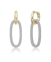 Genevive Sterling Silver Two Tone with Clear Cubic Zirconia Link Drop Earrings