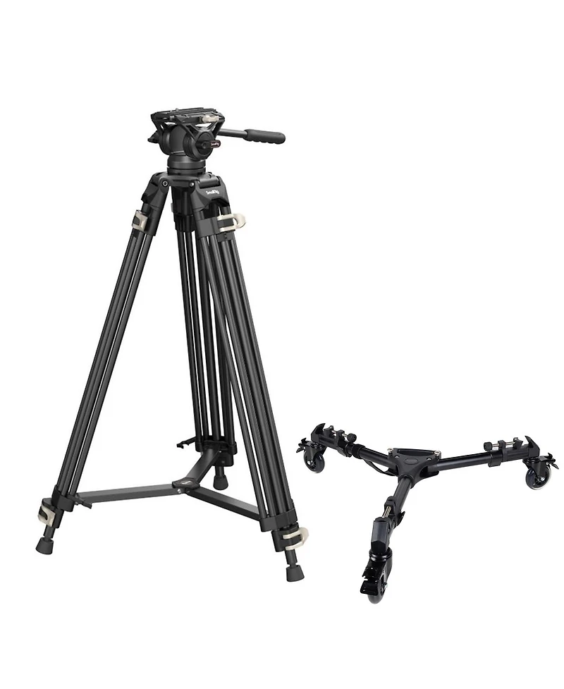 SmallRig Ad-01 3751B 3-Section Heavy-Duty Aluminum Tripod with Fluid Head, Bundle with Universal Tripod Dolly