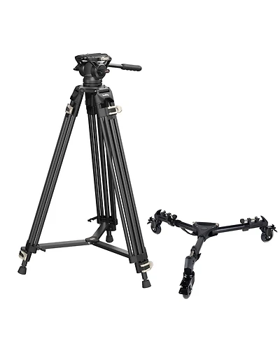 SmallRig Ad-01 3751B 3-Section Heavy-Duty Aluminum Tripod with Fluid Head, Bundle with Universal Tripod Dolly