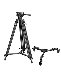 SmallRig Ad-01 3751B 3-Section Heavy-Duty Aluminum Tripod with Fluid Head, Bundle with Universal Tripod Dolly