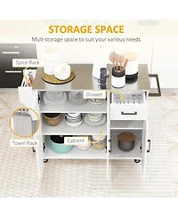 Halifax North America White Rolling Kitchen Island: Stainless Top, 3 Cabinets