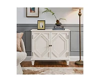 Casainc 33.6" Retro Wooden Storage Cabinet Symmetrical Geometric Display Cabinets