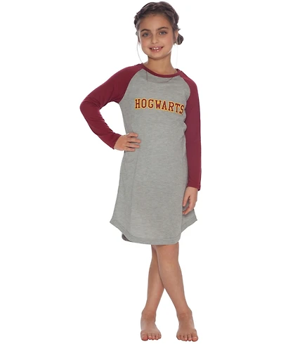 Harry Potter Big Girls Nightgown Long-Sleeve Raglan Varsity Pajama Sleepwear Loungewear