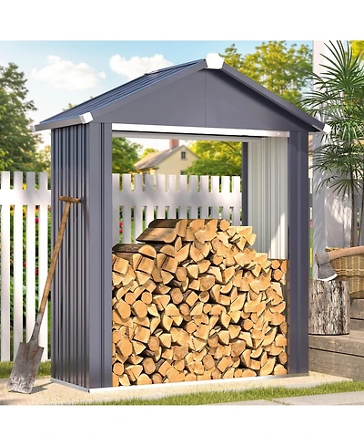 Aecojoy 5x2 Outdoor Storage Shed, Firewood Rack Waterproof Metal Tool Sheds