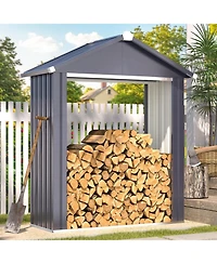 Aecojoy 5x2 Outdoor Storage Shed, Firewood Rack Waterproof Metal Tool Sheds