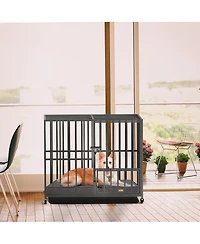 Bingopaw Heavy Duty Steel Dog Crate Kennel with Wheels and 3 Access Door