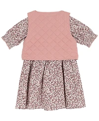 Rare Editions Little Girls Floral Corduroy Dress with Quilted Vest, 2 pc