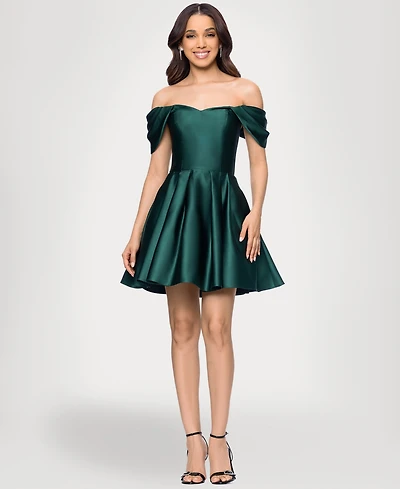 Blondie Nites Juniors Off-the-Shoulder Drape Sleeve Dress