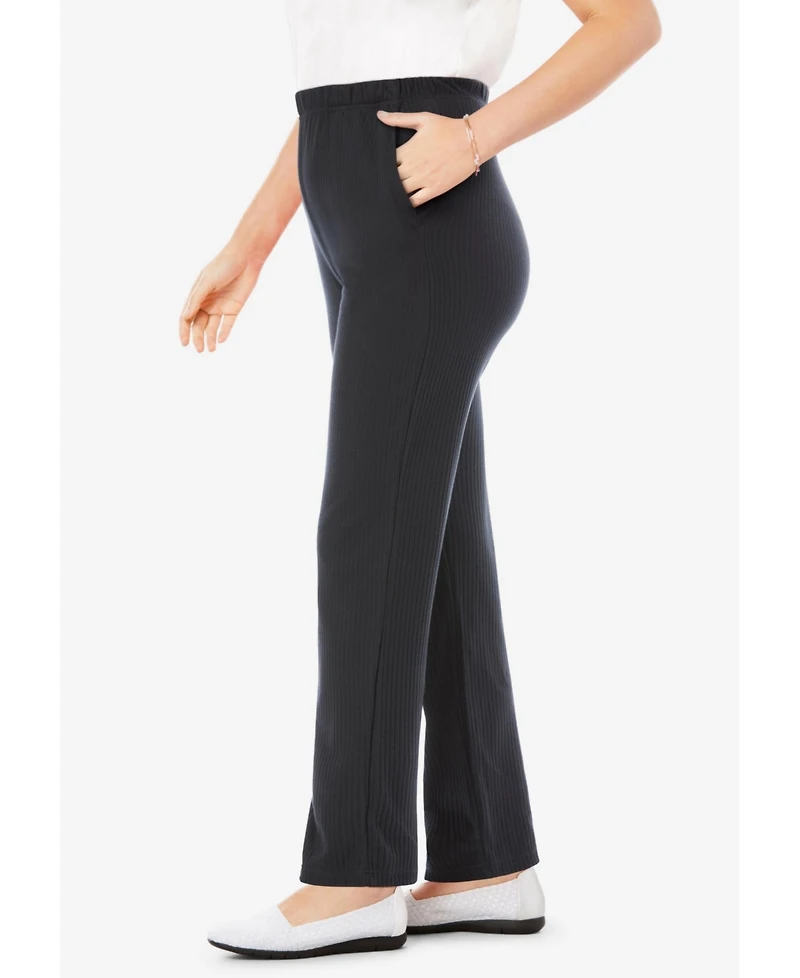 Woman Within Women's 7-Day Knit Ribbed Straight Leg Pant