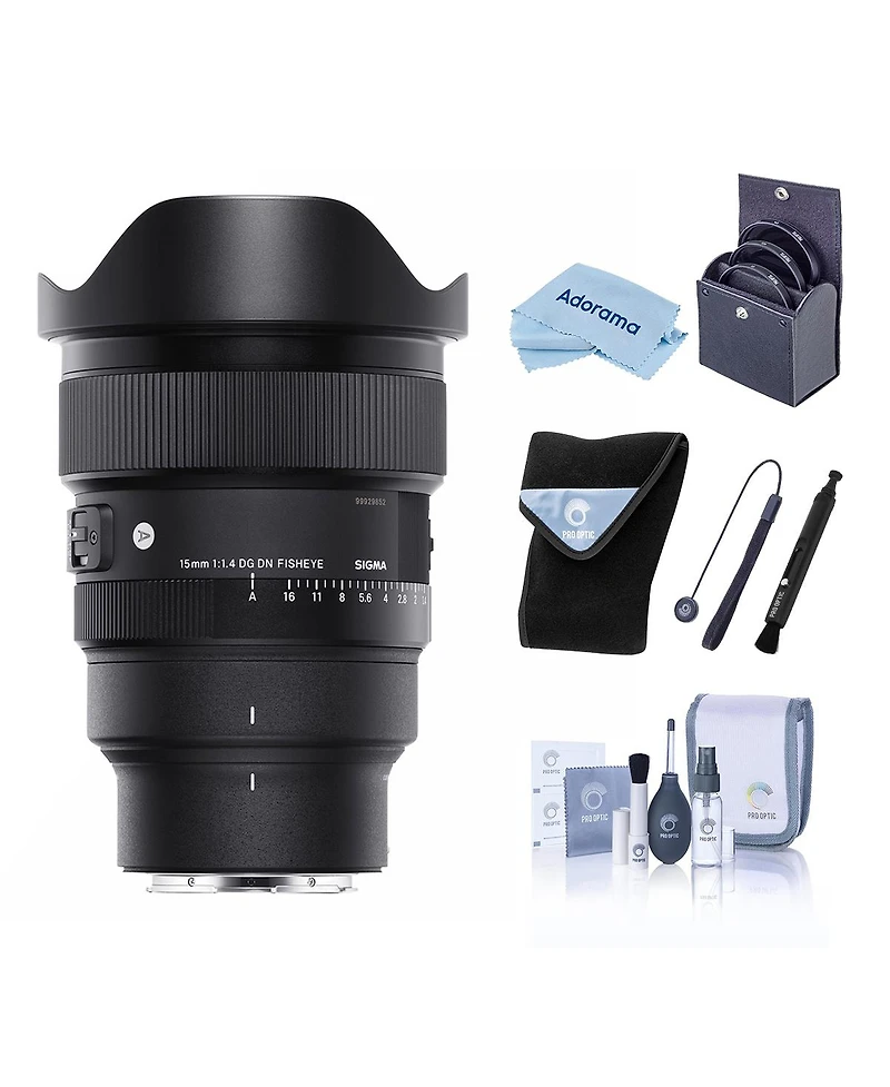Sigma 15mm f/1.4 Dg Dn Diagonal Fisheye Art Lens for L Mount, Black, Bundle with Lens Wrap, Lens Shade, Cleaning Kit, Lens Cap Tether and Cleaning Clo