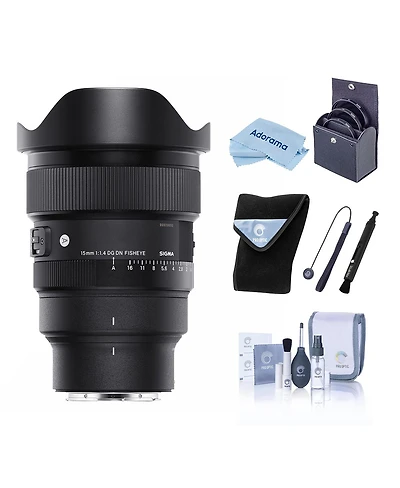 Sigma 15mm f/1.4 Dg Dn Diagonal Fisheye Art Lens for L Mount, Black, Bundle with Lens Wrap, Lens Shade, Cleaning Kit, Lens Cap Tether and Cleaning Clo