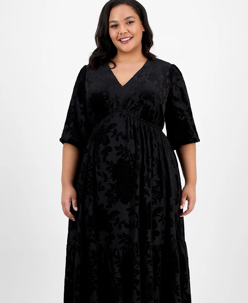 Robbie Bee Plus Burnout Velvet Midi Dress