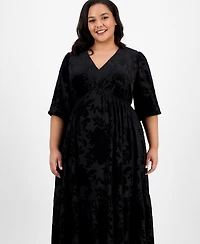 Robbie Bee Plus Burnout Velvet Midi Dress