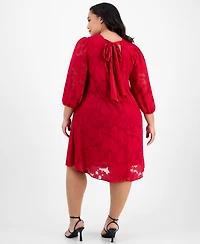 Robbie Bee Plus Size Floral Burnout Blouson-Sleeve Shift Dress