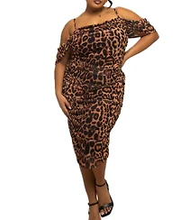 Fashion-szn Curve Women's Leopard Print Mesh Midi Dress