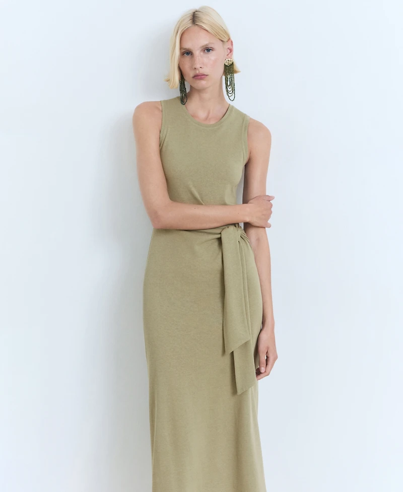 Mango Women's Knot Detail Cotton Midi Dress