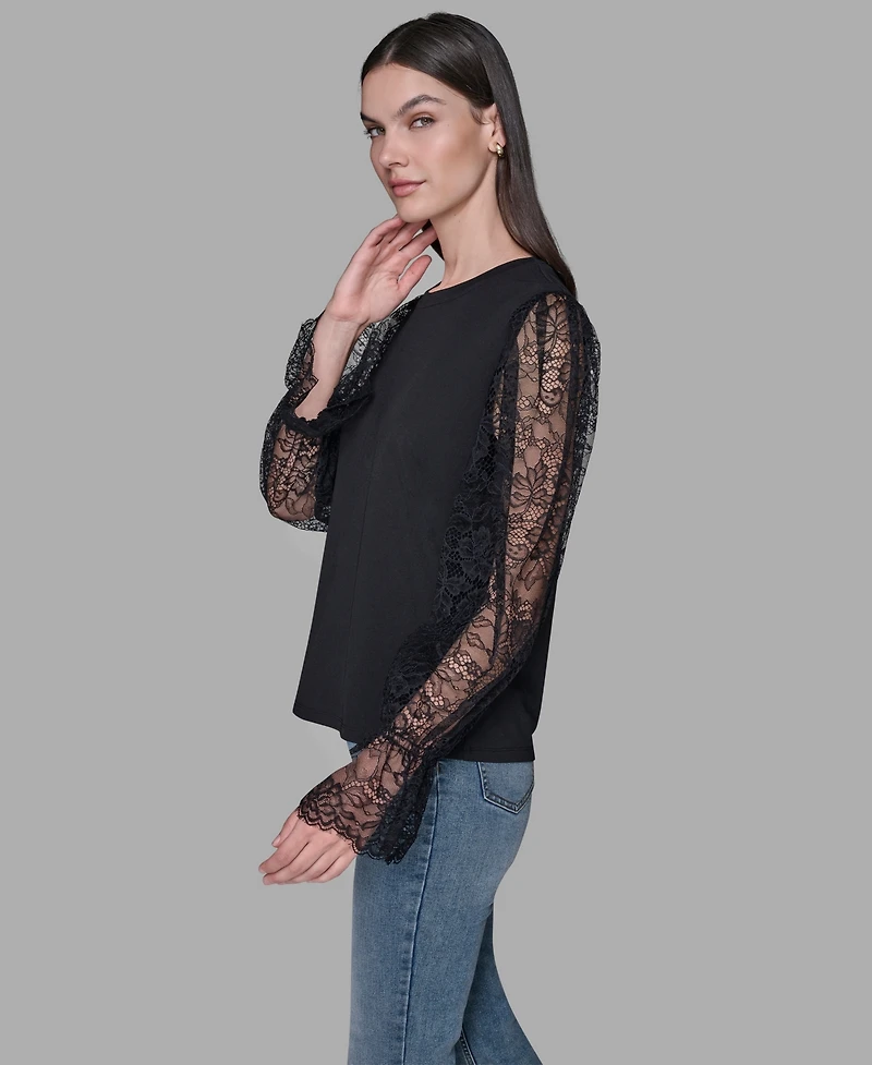 Karl Lagerfeld Paris Women's Sheer Lace Blouse