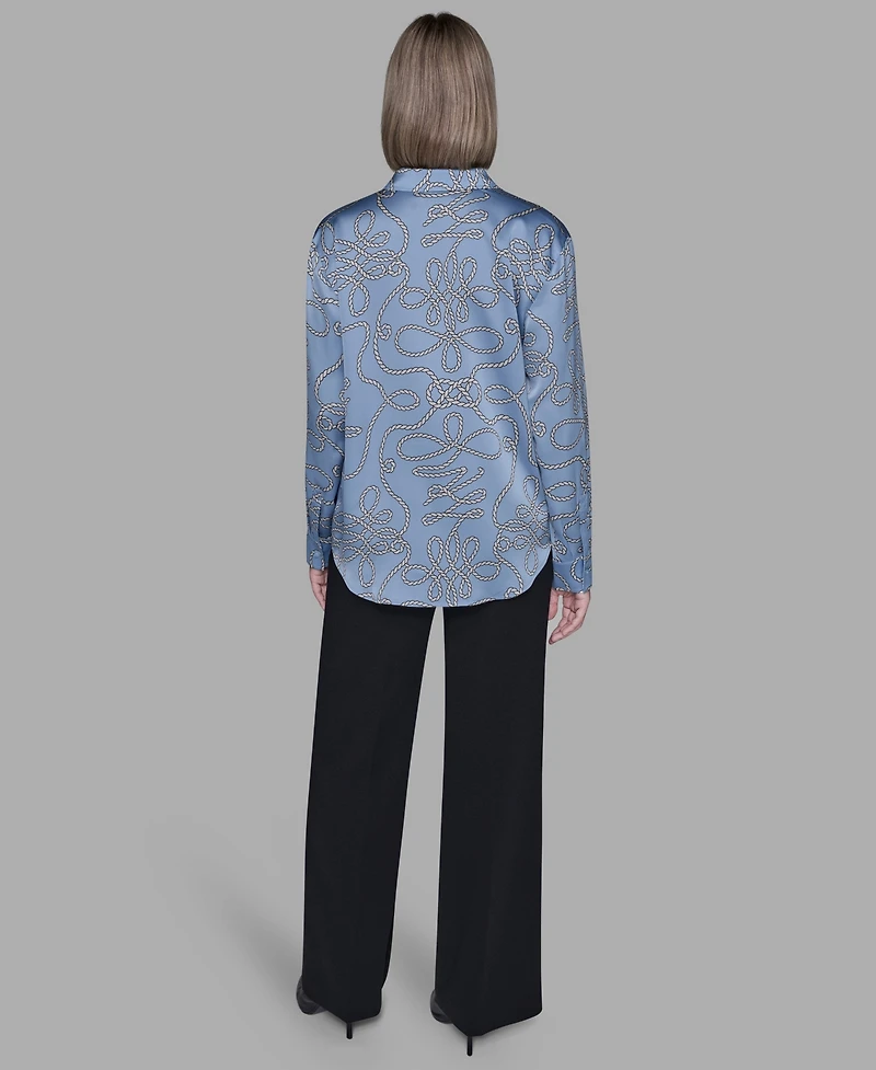 Karl Lagerfeld Paris Women's Printed Collared Neck Blouse
