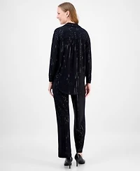 Anne Klein Womens Metallic Stripe Blouse Wide Leg Pants