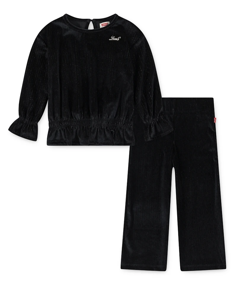 Levi's Toddler Girls 2-Piece Long Sleeve Top and Wide Pants Velour Set