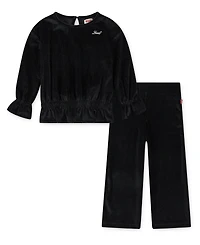 Levi's Toddler Girls 2-Piece Long Sleeve Top and Wide Pants Velour Set