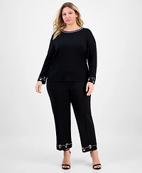 Anne Klein Plus Embellished Bracelet-Sleeve Sweater