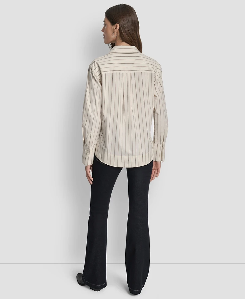 Dkny Jeans Women's Cropped Long Sleeve Button Front Shirt