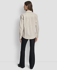 Dkny Jeans Women's Cropped Long Sleeve Button Front Shirt